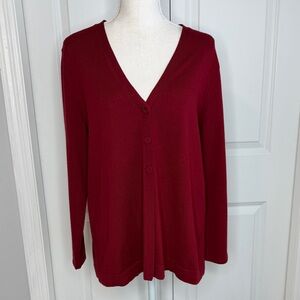 J. Jill Dark Red Long Cardigan Sweater Wool Blend Petite M 3 Button Valentines
